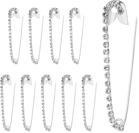 10 Stück Strass-Sicherheitsnadeln, Silberne Broschennadeln für Damen Modische Sicherheitsnadeln zum Nähen Praktische Quilt-Heftnadeln für Pullover, Schals und Röcke