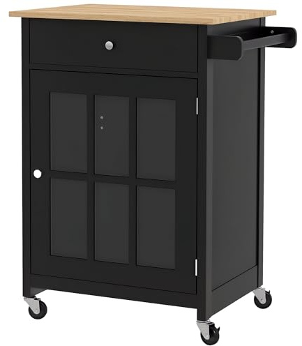 HOMCOM Carrello da Cucina con Cassetto 4 Ruote 67x48x86.5 cm Nero e Rovere