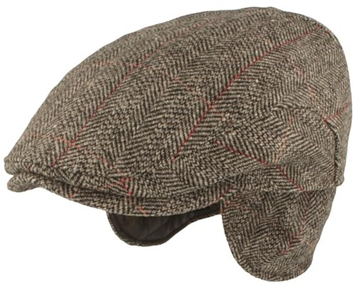 Breiter Herren Winter Schiebermütze mit Ohrenklappen Flatcap Schirmmütze 100% Wolle mit ausklappbarem Ohrenschutz Mütze Hautfreundlich & Bequem