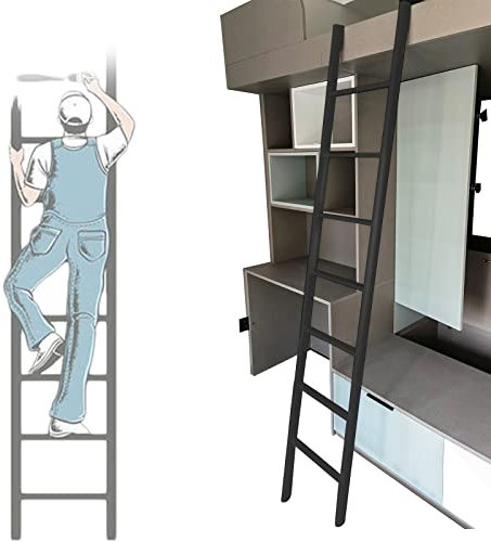 Etagenbettleiter für Anhänger, Schlafsaal, Wohnmobil, Loftbett, Trittleiter für Kinder, Erwachsene, ältere Menschen, Klettern, Doppelbett, Oberseite, Etagenleiter, bodenstehend, schwarz, 1,7 m