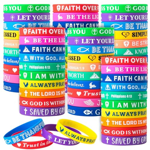 60 Pcs Christian Silicone Wristbands, Bible Verse Rubber Bracelets for Men Women Kids - Inspirational Religious Gifts, First Communion, Church Events, Party Favors, Motivational Faith Accessories
