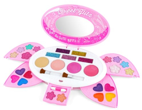 Aomig Set Maquillaje para Niñas, Estuche Maquillaje Niña Patrón de Unicornio Giratorio, Juego de Maquillaje Infantil con Pinceles y Pegatina, Set de Maquillaje para Cumpleaños Navidad Fiesta, Rose