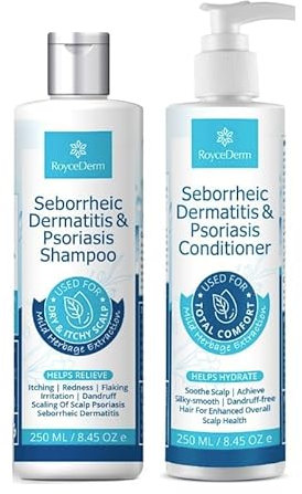 Roycederm Seborrheic Dermatitis & Psoriasis Shampoo and Conditioner Set - Effective Scalp Treatment for Folliculitis, Psoriasis, Dandruff, Dry Itchy Scalp - Soothing, Moisturizing Herbal Formula
