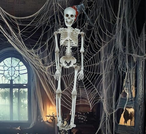FIESTAS GUIRCA | Decorazione da Appendere Scheletro con Ascia (40 cm) - Decorazione di Halloween per Feste del TERROREe Celebrazioni - Ideale per Ambienti Spaventosi e Scenari di Paura - Beige