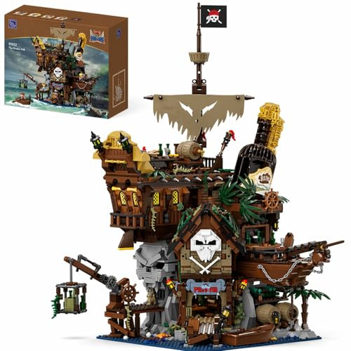 PANTASY Piratenbar, modulares Klemmbausteine Set für Erwachsene | Detailreiches Piratenschiff-Gebäude mit Minifiguren, Bar und maritimer Innenausstattung für modulare Straßenszenen