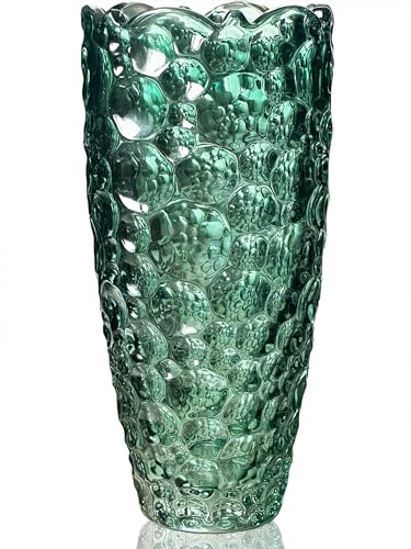 Grün Vase, Blumenvase Groß Hohe Bunt Glas Vasen für Deko | Geschenke für Frauen, Modern Glasvase Gross, Geburtstagsgeschenk Mama