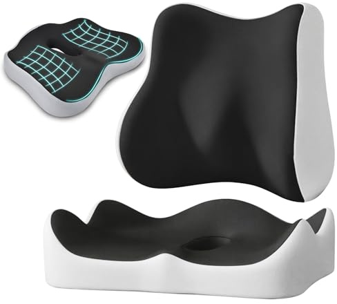 Samlonge Cojin Coxis de Espuma Memoria, Cojín Silla Oficina Ortopédico con Cojín de Respaldo Funda Lavable Hemoreoides Cojin Coxis para Escritorio Silla Ruedas Asiento Coche