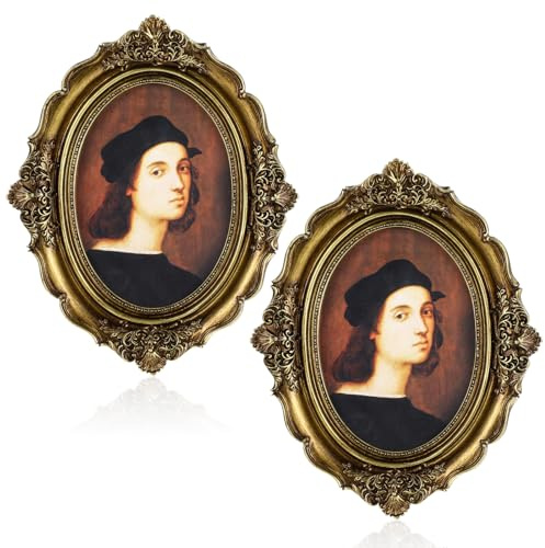 BOHUIZ 2Pcs Vintage Picture Frame, 5 x 7 Inch Oval Elegant Photo Frames with Glass Front Bronze Gold Antique Picture Frame for Tabletop and Wall Mount, Art Deco, Home Decoration, Displays