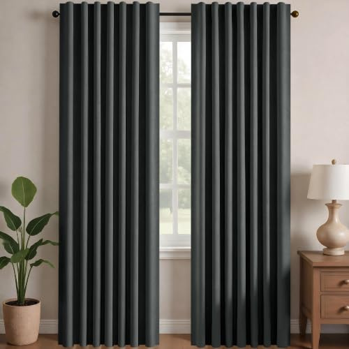 Deconovo Tende Oscuranti per Interni, 2 Pannelli, 140x270 cm, Grigio Scuro | Termiche Isolanti Caldo e Freddo, Attenuano i Rumori, Moderne ed Eleganti con Passanti Nascosti, per Camera e Soggiorno