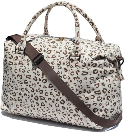 ESVAN Reisetasche, Sporttasche, Weekender, Übernachtung, Handgepäcktasche, Crossbody-Tasche mit Nassfach und Trolleyabdeckung, Cord, brauner Leopardenmuster, modisch