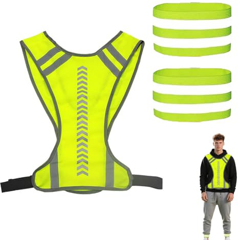 gilet catarifrangente alta visibilità uomo donna bambino con bande riflettenti 360° + 1 paio fasce regolabili per corsa ciclismo jogging lavoro sicurezza notturna sportiva unisex fluorescent