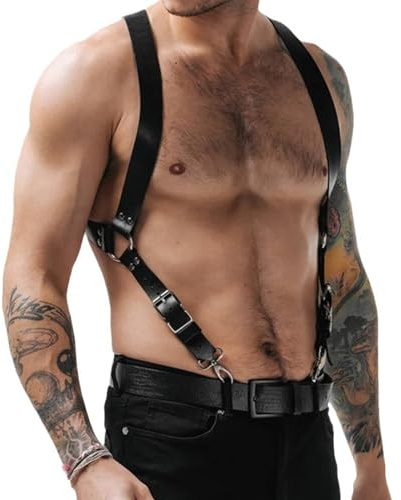 Gissroys Bretelles robustes en forme de X pour homme, clips solides et sangles en cuir, chemise unie, pantalon, bretelles en cuir pour homme