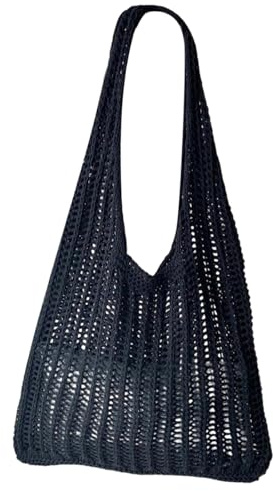 Geflochtene Tasche Strohtaschen Damen Sommer Tote Bag Korbtasche Gehäkelt Klein Leichte Beach Bag for Women Netztasche Strand Häkeltasche Sommertaschen Einfarbig Im Freien