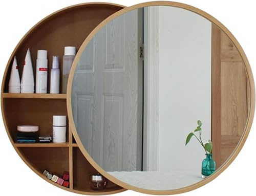 CATANK Mobiletto portaoggetti da Bagno a Parete, mobiletto Porta medicinali Rotondo in Legno di Grandi Dimensioni con Specchio | Specchi scorrevoli per lavabo Armadietti da Bagno a Parete