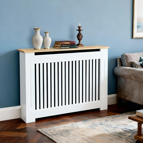 FATIVO Cubre Radiadores Alta MDF Blanca Moderna: 112x20x92.5cm (Vertical)