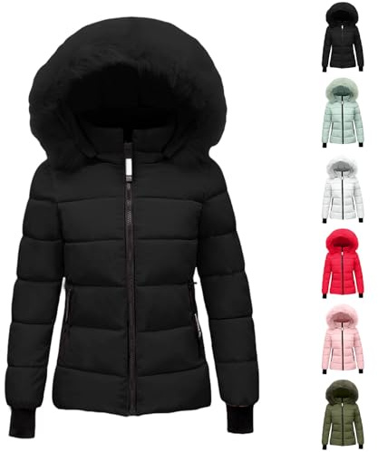 ZTFYKLIN Winterjacke Damen Mit Kapuze, Übergangsjacke-Damen, Wintermantel-Damen Lang, Warm, Dicke Pufferjacke, Softshellmantel, Softshelljacke, Überwindungs-Außenmantel (Black, Xxl)