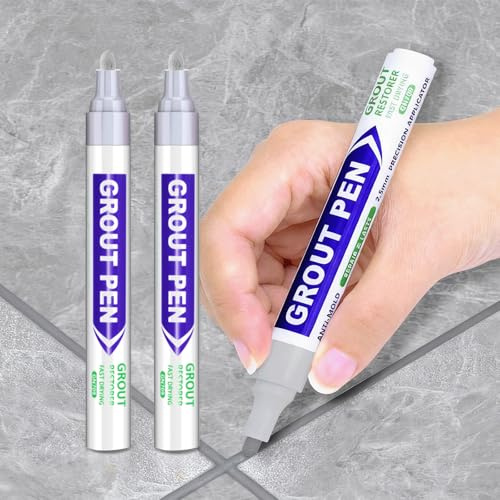 Hyleara 2 Stück Fugenstift Grau, Fugenstift, Fliesenstift Fugenfarbe Wasserfest, Grout Pen, Lackstift Grau für Reparatur von Fliesenfugen in Bad und Küche