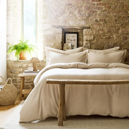 Christy Brushed Cotton Double Duvet Set | Warm Breathable Winter Bedding | 100% Brushed Cotton Flannel Bed Linen | Super Soft and Silky Finish | Oat Beige