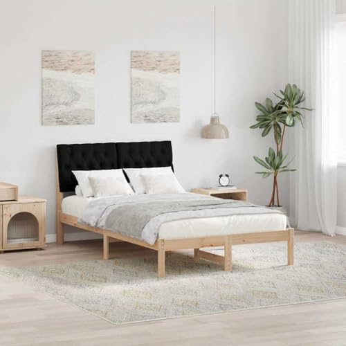 Qnhdfrt Doppelbett Gestell 140x200 Kiefer Massivholz Schwarz mit Lattenrost Modernes Plattformbett ohne Boxspring Jugendzimmer oder Gästezimmer geeignet für 2 Personen 217x125,5x93,5 cm