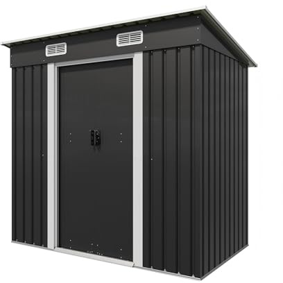 TRIUMPHKEY Abri de jardin en métal 183 x 109 x 182 cm avec fondation, 3,6 m³, abri de jardin avec toit en pôle et 2 portes coulissantes, anthracite, garage à roulettes, résistant aux intempéries pour