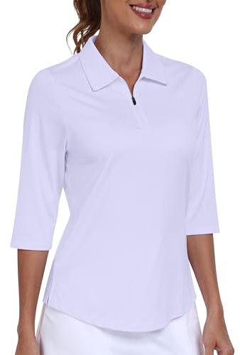 MoFiz Kortärmad polotröja för dam andningsbara polotröjor med 1/4 dragkedja dam snabbtorkande sport-t-shirts med medellånga ärmar för golftennis XS-2XL