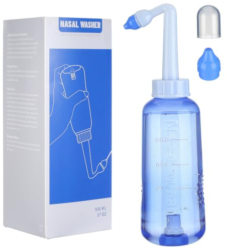 VINTORKY 500ml Nasal Rinse Bottle, Plastic Nasal Cleaning Bottle 2 Nozzles, Water Flow Control and One-button Use, for Adults and Children Nose Washing