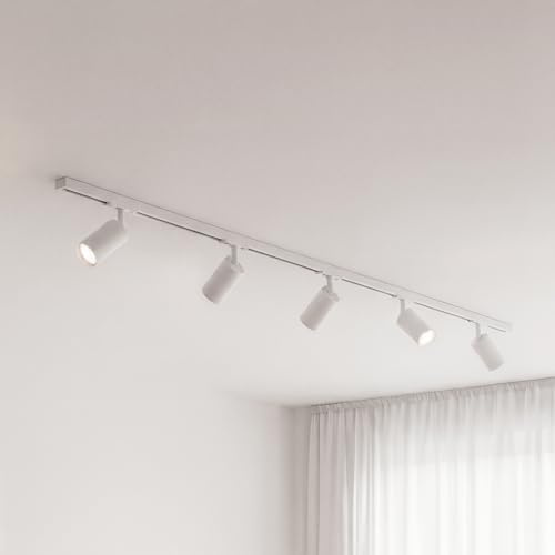 MATO LED Schienensystem Lampen Weiß Komplettset - Gerade 2m Schiene + 5x GU10 Spots - Lichtschienensystem Decke, Stromschiene 1 Phase 230V Lichtschiene, Lampenschienen System, Stromschienensystem