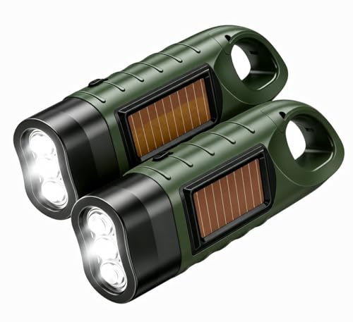 Nimbust 2 Pcs Linterna Recargable Solar y Dinamo Potente LED Alta Potencia, Linterna Solar Recargable Portátil con Manivela, Linternas Recargables para Camping, Emergencias, Senderismo y Uso Exterior