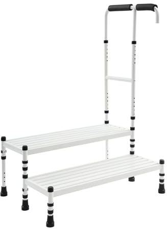 Marchepied avec poignée d'appui, 2 marches d'escalier avec poignée d'appui, aide à l'entrée pour personnes âgées et handicapées, pour table de chevet, cuisine, baignoire, lit, voiture