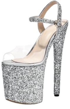 Sandales Mules Transparentes à Plateforme et Talons Hauts pour Femmes | Escarpins à talons hauts en PVC transparent, 20 cm, sandales compensées Sky High Heel Platform