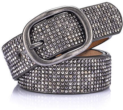 Cheerlife Damen Nietengürtel Leder Gürtel kürzbar Jeansgürtel Breit Taillengürtel 3,4cm (Grau)