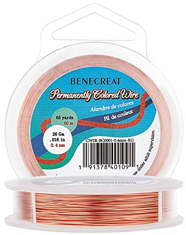 BENECREAT 26GA 60M/66Yard Copper Wire Permanently Colored Wire, Copper Color