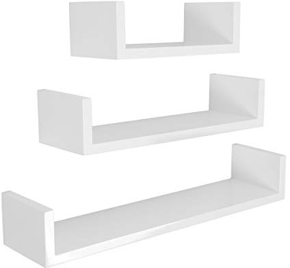 Meerveil Etagere Murale Lot de 3 Etagères Murales Blanche Murale Tablettes Flottantes Étagères de Rangement Forme de U, 30/45/60cm, Charge 15kg, pour Salle de Bain Chambre Salon Cuisine, Blanc