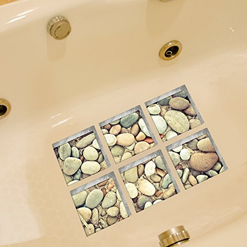 AILEGOU 3D Non-Slip Bathtub Stickers, Children's Animal Shower stickers, Safety Treads Add Non-Slip Traction to Tubs Showers Pools Tables,Total 6 pieces（Pebbles）