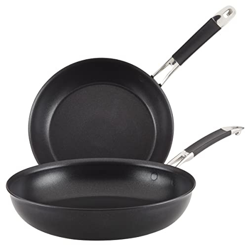 Anolon Smart Stack Hard Anodized Nonstick Frying Pan Set/Skillet Set - 10 Inch and 12 Inch, Black