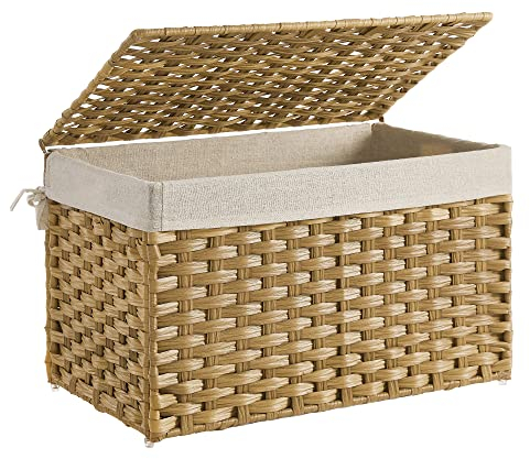 SONGMICS Cestino Portaoggetti, Cesta Portabiancheria da 65 L con Coperchio, Pieghevole, Sacco in Tessuto Rimovibile con Manici, Soggiorno Camera da letto Lavanderia, Giallo Ocra RST56NL