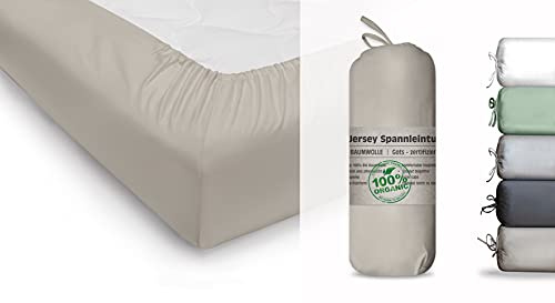 BLUE MOON Påslakan i ekologisk bomull jersey GOTS certifierad – Ökotex tillverkad i grön (sand, 180–200 x 200 cm)