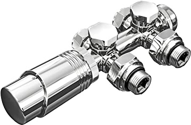 ELEGANT Multiblock Set Anschlussarmatur Thermostat Ventil Chrom | Multiblock Set mit Thermostat, Ventil und Hahnblock in Eck- und Durchgangsform für Heizkörper.