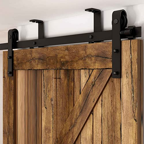 CCJH 6FT-1.83M Binario per Porta Scorrevole Kit soffitto Set di Porte Scorrevoli Singole con Sistema di Guide a Staffa a Forma di L Nero