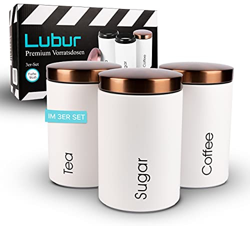 Lubur Premium Vorratsdosen Set - 3X Aufbewahrungsdose für Lebensmittel - 1L Vorratsbehälter in edlem Design Storage Jars - Pflegeleichte Vorratsdose mit Deckel