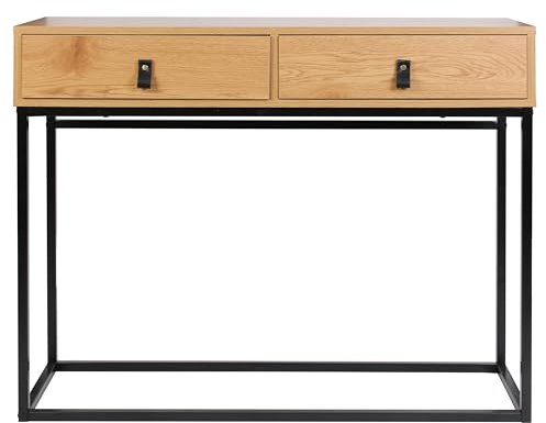 HOME DECO FACTORY - HD6623, Consola de Madera y Metal, 2 Cajones, Diseño Auténtico, Mueble para Entrada u Oficina, Dimensiones 100 x 35 x 80 cm, Color Natural Negro