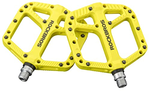 ROCKBROS Cykelpedaler i nylonfiber, 1,42 cm (9/16 tum), cykling, bred plattform, platta cykelpedaler för vägcykling, pedaler med 3 lager, halksäkra, vattentäta och dammsäkra