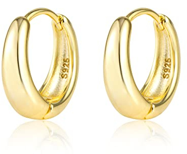 ALEXCRAFT 14K Vergoldet Ohrringe Dicke Leicht Klobige Breit Kleine Creolen | Hypoallergen Silber 925 Ohrringe Chunky Dick Leicht Groß Breit Klobig Creolen Kleine Huggie Oval Creolen für Damen Frauen