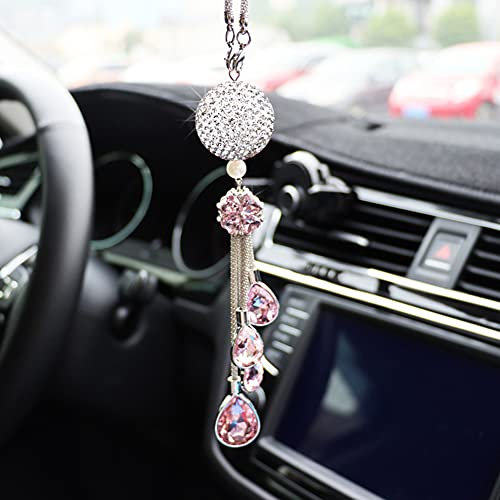 ihreesy Auto Rückspiegel Anhänger,Bling Bling Strass Auto Innenspiegel Anhänger Glitzer Kristall Ornament Hängende Dekoration Charm für Frauen Auto Innere Styling Zubehör,Rosa