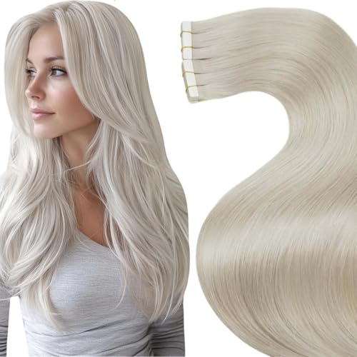 LaaVoo Tape in Extensions Echthaar, Blond Tape Extensions Platinblond Seamless Echthaar Extensions Tape Blond Remy Haar 30cm 30g 20pcs