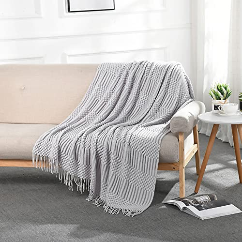 LumiSyne Gestrickte Decke Mit Quaste Einfarbig Blasenmuster Kuscheldecke Strickdecke Tagesdecke Überwurf Couchdecke Dekorative Decke Für Sofa Bett 170x130cm