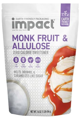 Impact - Monk Fruit Allulose Sweetener, Crystallized Blend Sugar Substitute - Zero Calorie Low-Carb Essential for Low-Carb Recipes - 1lb