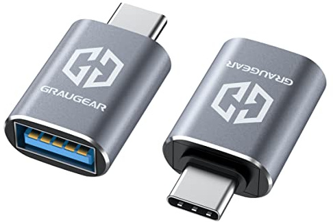 GRAUGEAR USB-A zu USB C Adapter 2 Stück USB Stecker Set mit Tempo 10Gbit/s | 2 Stück USB Adapter Set, USB C Stecker auf A Buchse, in Aluminium Gehäuse, ultraschnelle Datenübertragungen 10Gbit/s USB 3.2