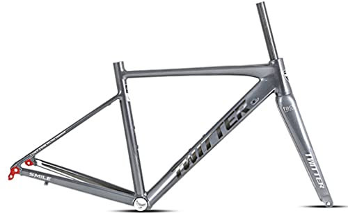 QHIYRZE 700C Rennrad Rahmen Scheibenbremse Fahrradrahmen BSA68 Aluminium Legierung Rahmen 46/48/50/52 cm Steckachse 12X100mm/12X142mm,Mit Carbon-Gabel(Titanium,46CM)