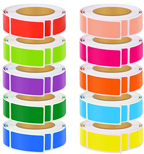 3000 PCS 10 Rolls Rectangular Color Coding Stickers 1.57 x 0.75 Inch Self-Adhesive Color Coding Label 10 Assorted Colors for Inventory and Home Organize, File Classification